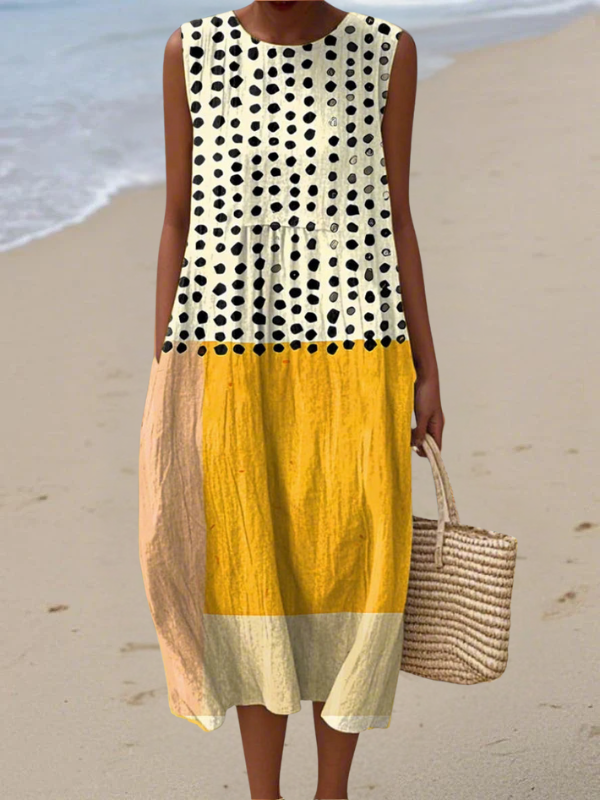 Leah | Vestito midi a pois con blocchi di colore