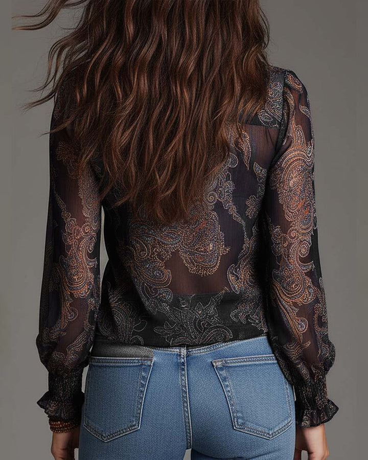 Blusa Demi-Zip Volante Retro