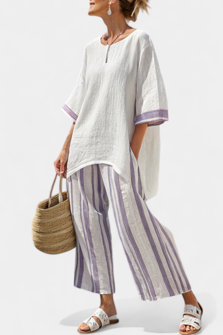 Allegra – camicetta comoda e pantaloni a righe in bambù