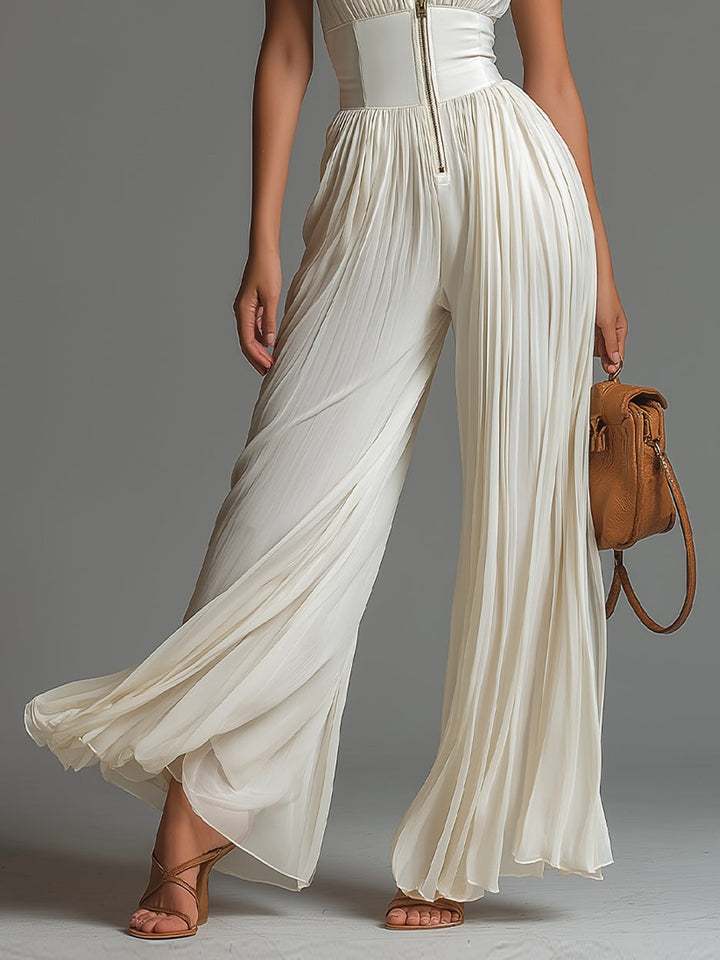 Tuta in Chiffon Bianca Senza Maniche con Zip