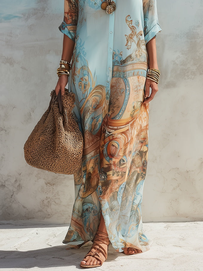 Lorna | Abito Chemisier Maxi Mediterraneo