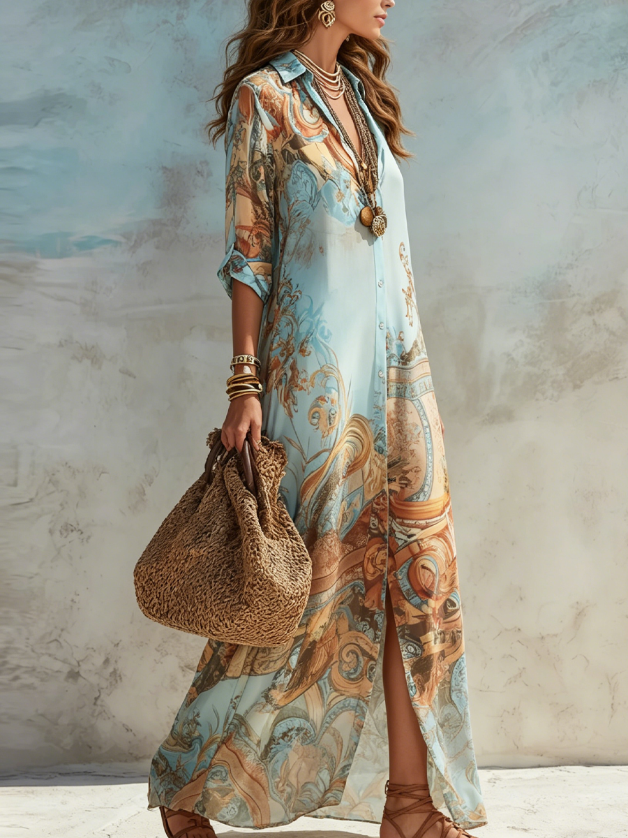 Lorna | Abito Chemisier Maxi Mediterraneo