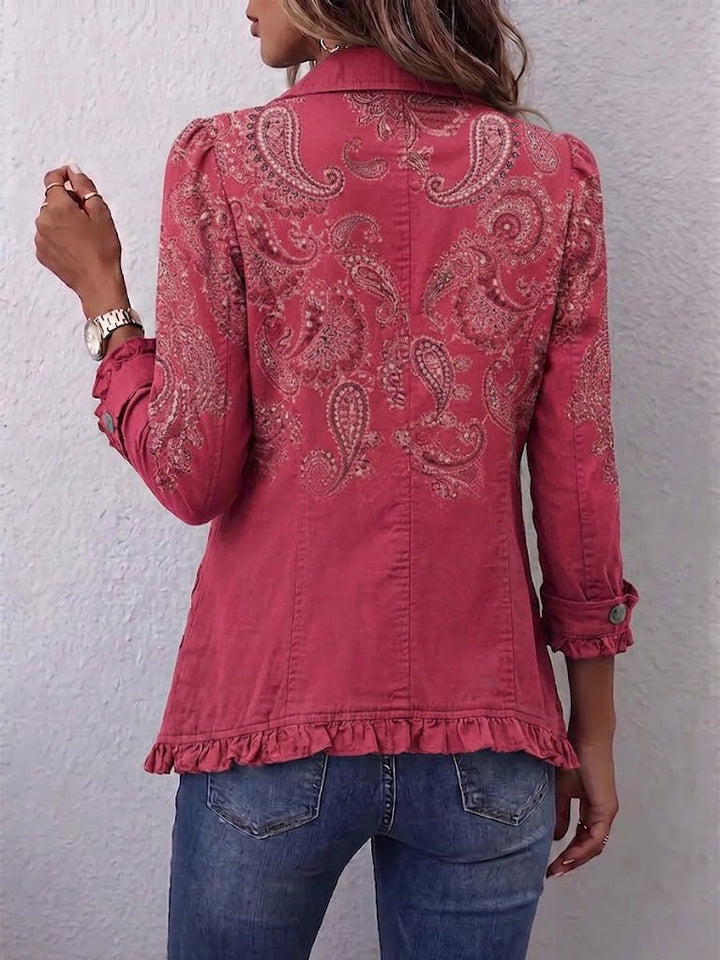 Apollonia | Giacca Fantasia Cachemire Rosa con Volant