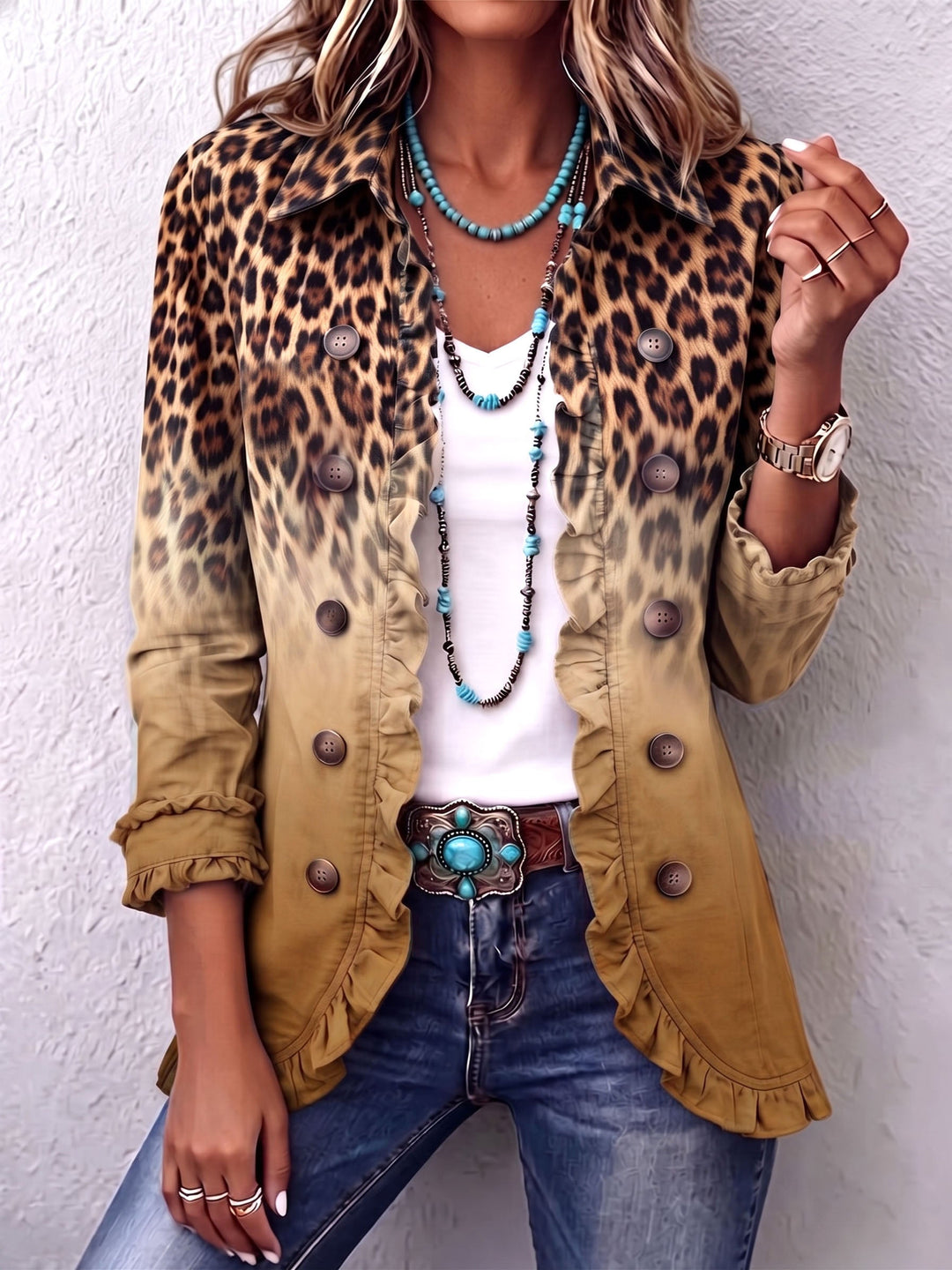 Maura | Giacca Blazer Leopardo Sfumato con Volant
