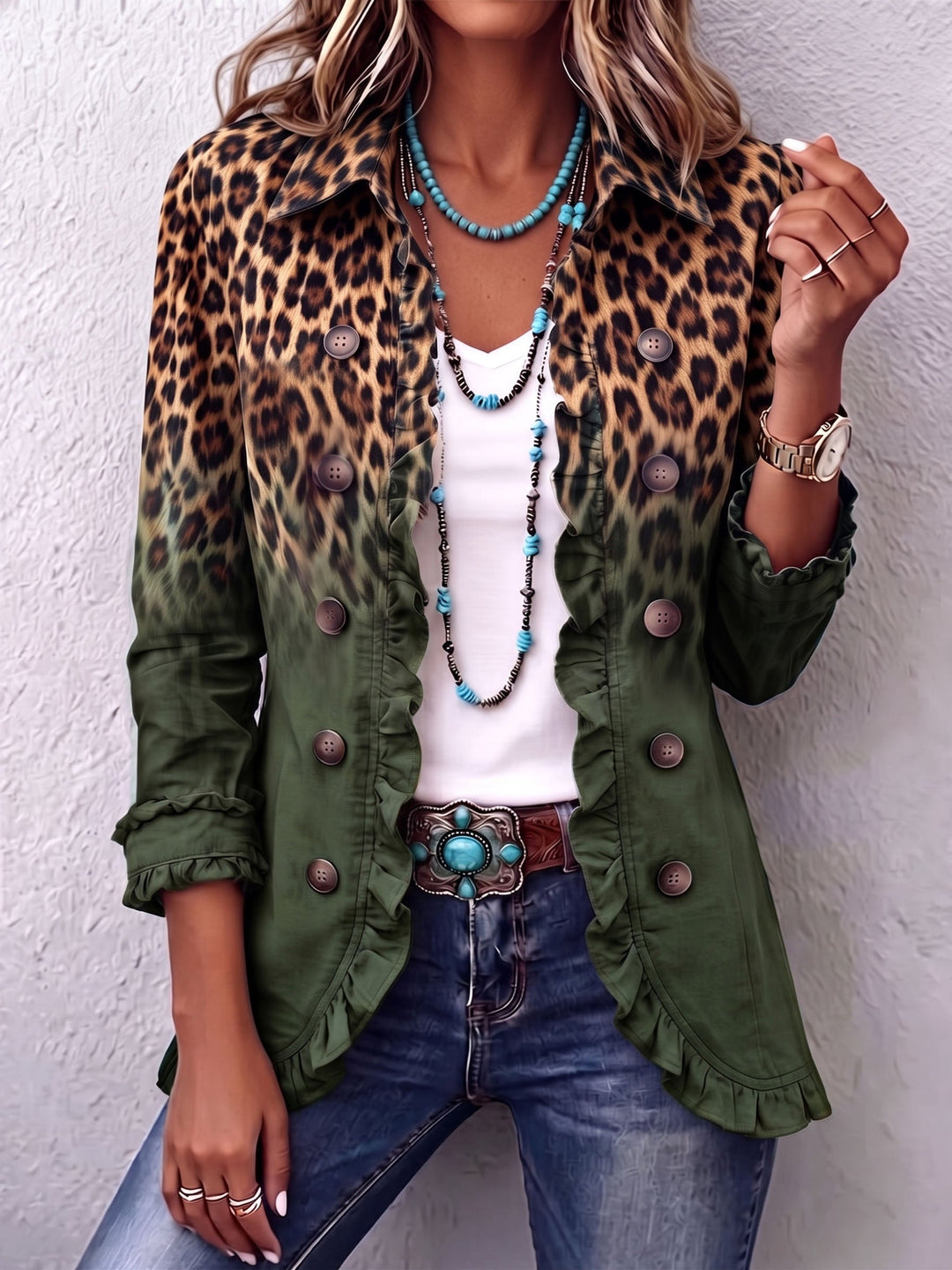 Maura | Giacca Blazer Leopardo Sfumato con Volant